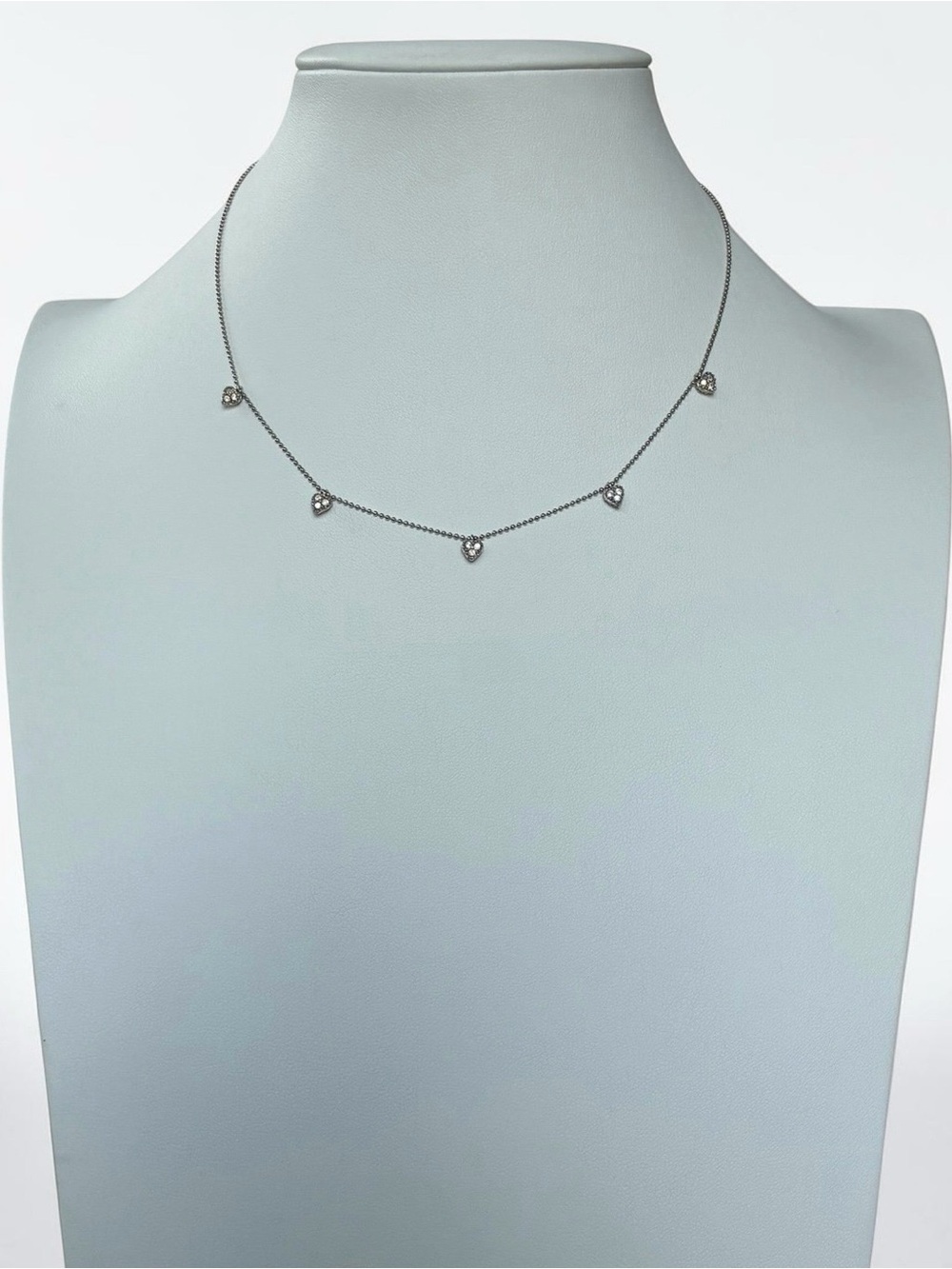 Nadri Silver Tone Crystal Heart Station Necklace